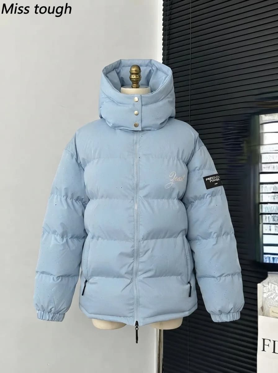 Puffer Padded Cotton Jacket Women's Winter Coat Harajuku Warm Thicken Coat Vintage Zip Up Outerwear Casual Streetwear Y2k Outfit