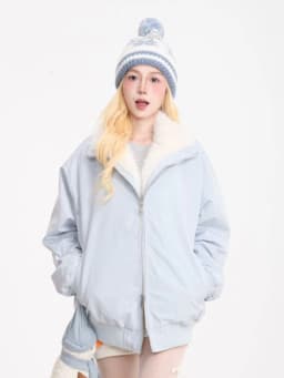 Cute Faux Lamb Parkas Women Loose Stand Collar Thick Warm Winter Sweet Cotton Coat Retro Loose Long Sleeve Pockets Kawaii Jacket