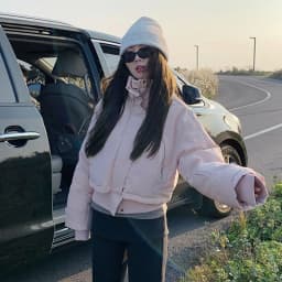 Pink Stand Collar Parkas Women Fashion Sweet Thick Warm Long Sleeve Coats Winter Preppy Style All Match Simple Outwear Tops New