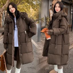 Cotton Coat Jacket Parkas Women Hooded Puffer Padded Jackets Mid Length Zipper Thick Warm Windproof Outerwear Overcoat Winter