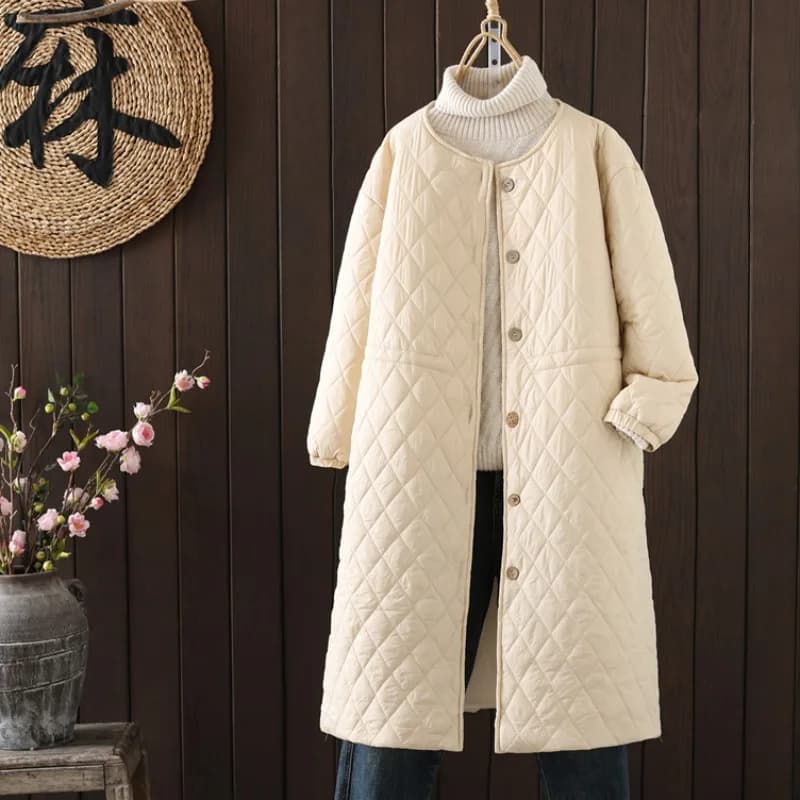 Lightweight Padded Cotton Jacket Women's Autumn Winter Stylish Diamond Pattern Quilted Warm Cotton Coat Medium Length Windbre...