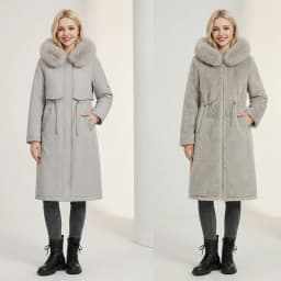 Women Reversible 2 Sides Wear Long Parkas Female Faux Fur Collar Hooded Coat With Drawstring Waist Winter Thick Outerwear Pike