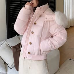 Casual Cropped Parkas Women Fashion Faux Fur Collar Hooded Puffy Coats Winter Warm Solid All Match Slim Long Sleeve Outwear Tops