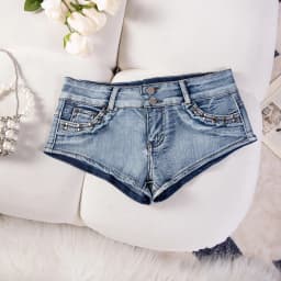 New Sexy Rivet Low Waist Ripped Super Short Booty Y2K Denim Shorts Jeans Women