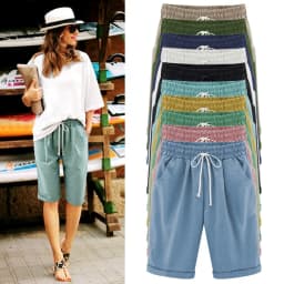 Women Shorts Summer Loose Solid Color Elastic Waist Drawstring Pockets Fashionable Woman's Shorts Dropshipping Sale YDS7088