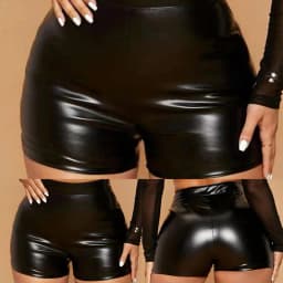 Women Sexy Shorts Wet Look Booty Shorts Patent Leather High Waist PU Leather Short Pants Mini- Short Party Clubwear