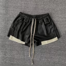 Summer Women's PU Leather Shorts Dark Retro Side Split Color Block Elastic Waisted Drawstring Hot Shorts Female Clothing