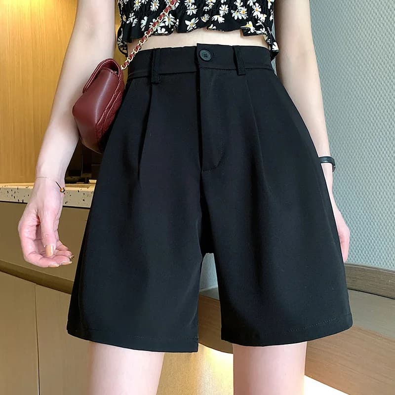 2026 Summer Female Baggy Thin Straight Leg Pants Women Fashion Suit Short Pants Girls Classic High Waist Baggy Shorts