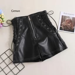 Autumn Women PU Shorts Tie High Waist Shorts Female Casual Black Shorts Ladies All Match Wide leg Shorts Short Pants