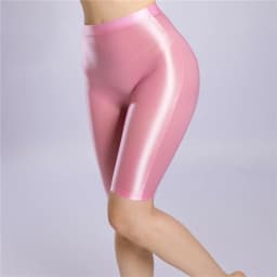 Sexy Women Yoga Pant Oil Glossy Shiny Shpping Leggings Sheer See Through Soft Elastic Casual Tight Knee-Length Shorts