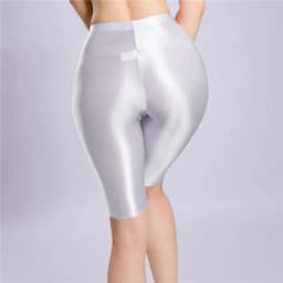 Sexy Women Yoga Pant Oil Glossy Shiny Shpping Leggings Sheer See Through Soft Elastic Casual Tight Knee-Length Shorts