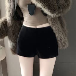 Wide Leg Black Velvet Shorts Pantalones Cortos De Mujer Shorts Feminino Femme Autumn Winter Ropa Mujer High Waisted