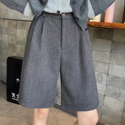 Vintage Autumn Winter Woolen Bermuda Shorts Women Elastic High Waist Loose Casual Grey Shorts Female 2025 New Pocket Shorts