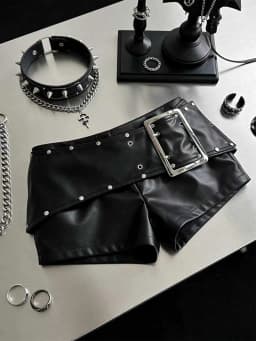 Women Black Gothic Emo Y2K Mini Shorts Sexy Wide Belt Leather Short Pants Low Waist Bodycon Shorts Micro Boot Short Summer 2026