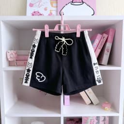 Japaneese Y2K Kawaii Cartoon Bunny Print Women Casual Shorts Women Elastic Waist Bottoms Pocket Rolled Hem Casual Shorts