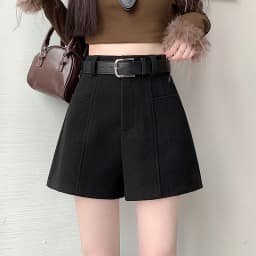 2025 Streetwear Woolen Winter Shorts Woman Casual Loose Wide Leg Short Pants Femme With Belt Booty Grey Black Cargo Shorts Women