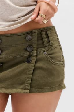 American Y2K retro button military green skirt Harajuku women's washed denim tight low-waist fashion skirt