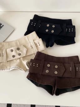 American Retro Corduroy Shorts Women Button Sashes Design Autumn Low Waist Sensual Streetwear Hot Girl Mini Shorts