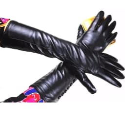 Women's Long Sheepskin Gloves With Colorful Leather and Thick Velvet Lining For Warmth and Winter Cold Protection Gloves