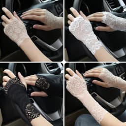Women's Lace Sunscreen Outdoor Half Finger Driving Gloves Summer Thin Elastic Breathable Bridal Fashion Touch Screen Fingerless