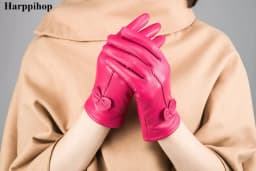 2025 women's genuine leather gloves red sheepskin gloves autumn and winter fashion female windproof gloves