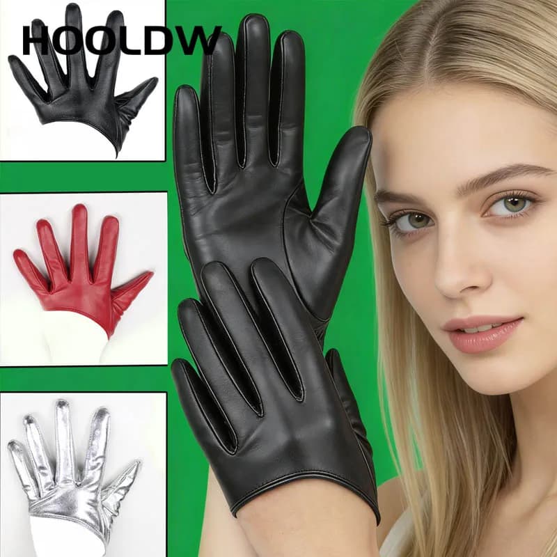 Women Sexy PU Leather Gloves Punk Dancing Half Palm Gloves Street Dance Performance Party Show Costume Fingerless Gloves Mittens