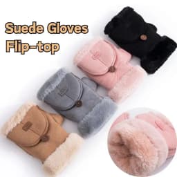 Thicken Flip Cover Suede Gloves Warm Velvet Touch Screen Wool Lining Half Finger Gloves Winter Outdoor Writing Student Gloves