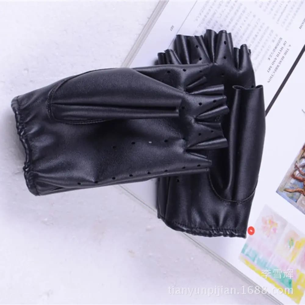 Fashion Black Fingerless Gloves Hot Half Finger Driving Gloves PU Leather