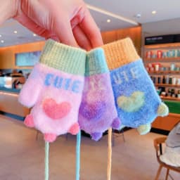Baby Winter Mittens Soft Plush Color Block Toddler Gloves Anti‑lost Lanyard 3D Heart Decor Elastic Rib Cuff Windproof Warm 2026