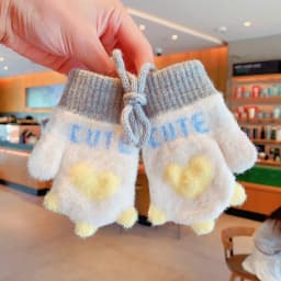Baby Winter Mittens Soft Plush Color Block Toddler Gloves Anti‑lost Lanyard 3D Heart Decor Elastic Rib Cuff Windproof Warm 2026