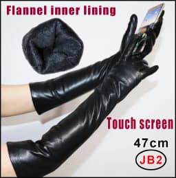 Women's Sheepskin Gloves Long Section Autumn and Winter Warm Female Leather Gloves Mid-length Touch screen plus velvet Authentic