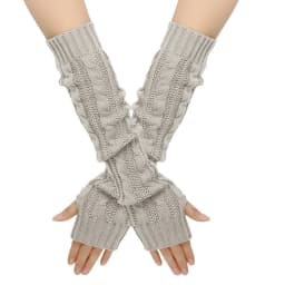 Women Knitted Gloves Winter Long Arm Warmers Cover Sleeves Fingerless Half Finger Mittens Solid Soft Gloves Wool Twisting Cuffs