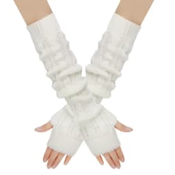 Women Knitted Gloves Winter Long Arm Warmers Cover Sleeves Fingerless Half Finger Mittens Solid Soft Gloves Wool Twisting Cuffs