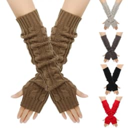Women Knitted Gloves Winter Long Arm Warmers Cover Sleeves Fingerless Half Finger Mittens Solid Soft Gloves Wool Twisting Cuffs