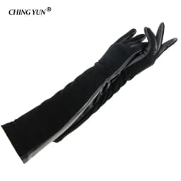 Women's Genuine Sheepskin Leather Winter Fashion Gloves Long Suede Mittens Female Accessory
