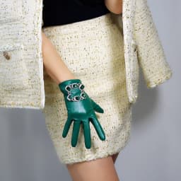 LONG GLOVES Faux Leather Sheepskin 16" 40cm Kelly Green Forest Emerald Touchscreen LLDLLNT