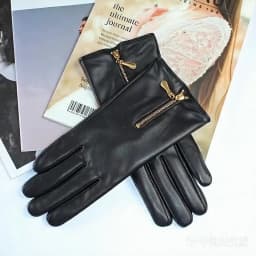Women's sheepskin gloves leather touch screen fashion zipper fleece warm windproof autumn driving gloves winter