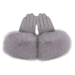 BOONJOVIA Women Genuine Lambskin Leather Gloves With Real Fox Fur Trim Cuff Winter Warm Driving Gloves-Velvet Lined
