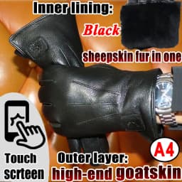 Deerskin Goatskin Gloves Men's and Women's Thick Wool Real Fur Touch Screen Natural Leather Winter Windproof Warm Fur Gloves