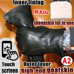 Deerskin Goatskin Gloves Men's and Women's Thick Wool Real Fur Touch Screen Natural Leather Winter Windproof Warm Fur Gloves