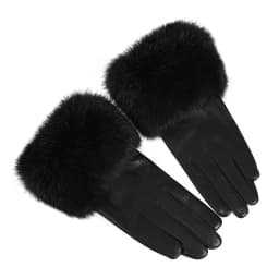 BOONJOVIA Women's Genuine Leather Gloves with Rabbit Fur Trim Cuff Velvet Lined for Cold Weather Driving