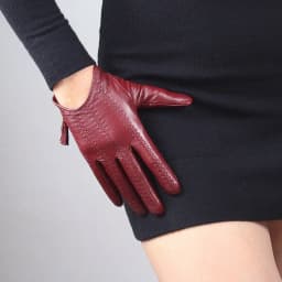 TECH GLOVES Real Leather Dark Red Wrist Short 19cm Zipper Fringe Tassel Genuine Sheepskin Lambskin Women Ladies Touchscreen