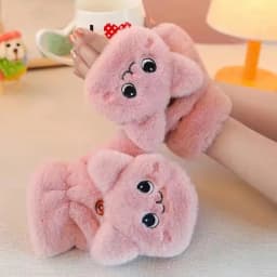 Lovely Plush Cat Mittens Fingerless Gloves Women Winter Warm Rabbit Fur Knit Mittens Flip Half Finger Gloves for Cycling Driving