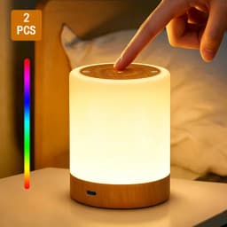 Lureshine 2-Pack RGB Night Light Lamp with Touch Control and Color Changing, 13‑inch Portable Dimmable USB‑Rechargeable Table Lamp with 1800mAh Battery for Bedroom Decorative Lighting