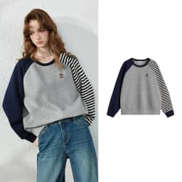 TOYOUTH Women Hoodie 2026 Autumn New Arrival Color Contrast Patchwork Stripe Sleeve Letter Embroidery Loose American Sporty Top