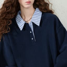 TOYOUTH Women Sweatshirt 2026 Autumn New Polar Fleece Warm Stripe Lapel Faux Two‑Piece Loose Vintage Top