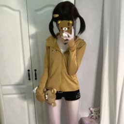 Japanese Soft Girl Fall Outfit Y2k Tops Kawaii Zip Up Sweatshirt Women Sweet Cute Cat Ear Hat Long Sleeve Loose Jacket for Girls