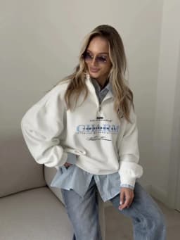 Letter Printed Long Sleeved Women Retro Loose Half Zipper Simple Versatile Windproof Sweatshirt Hoodie Short Sports Shirt