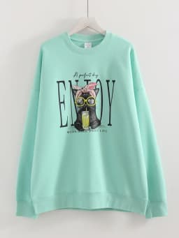 Streamgirl Women Printed Sweatshirts Oversized White Tops Loose O Neck Pink Graphic Sweatshirts For Women Cotton Pullovers