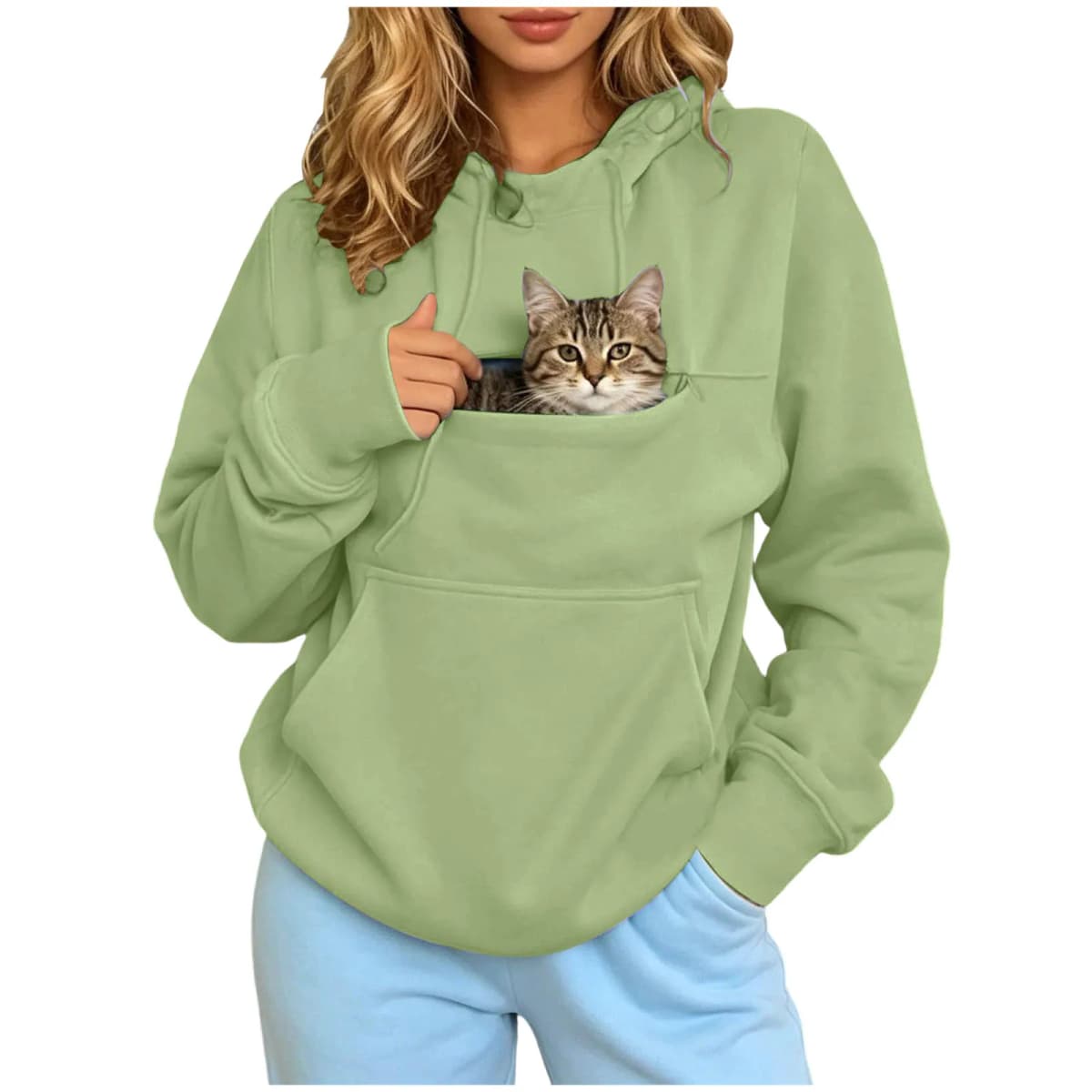 Women Pet Carrier Hoodie With Pet Pocket Drawstring Long Sleeve Cat Dog Holding Pullover Solid Loose Casual Pet Lover Sweatshirt